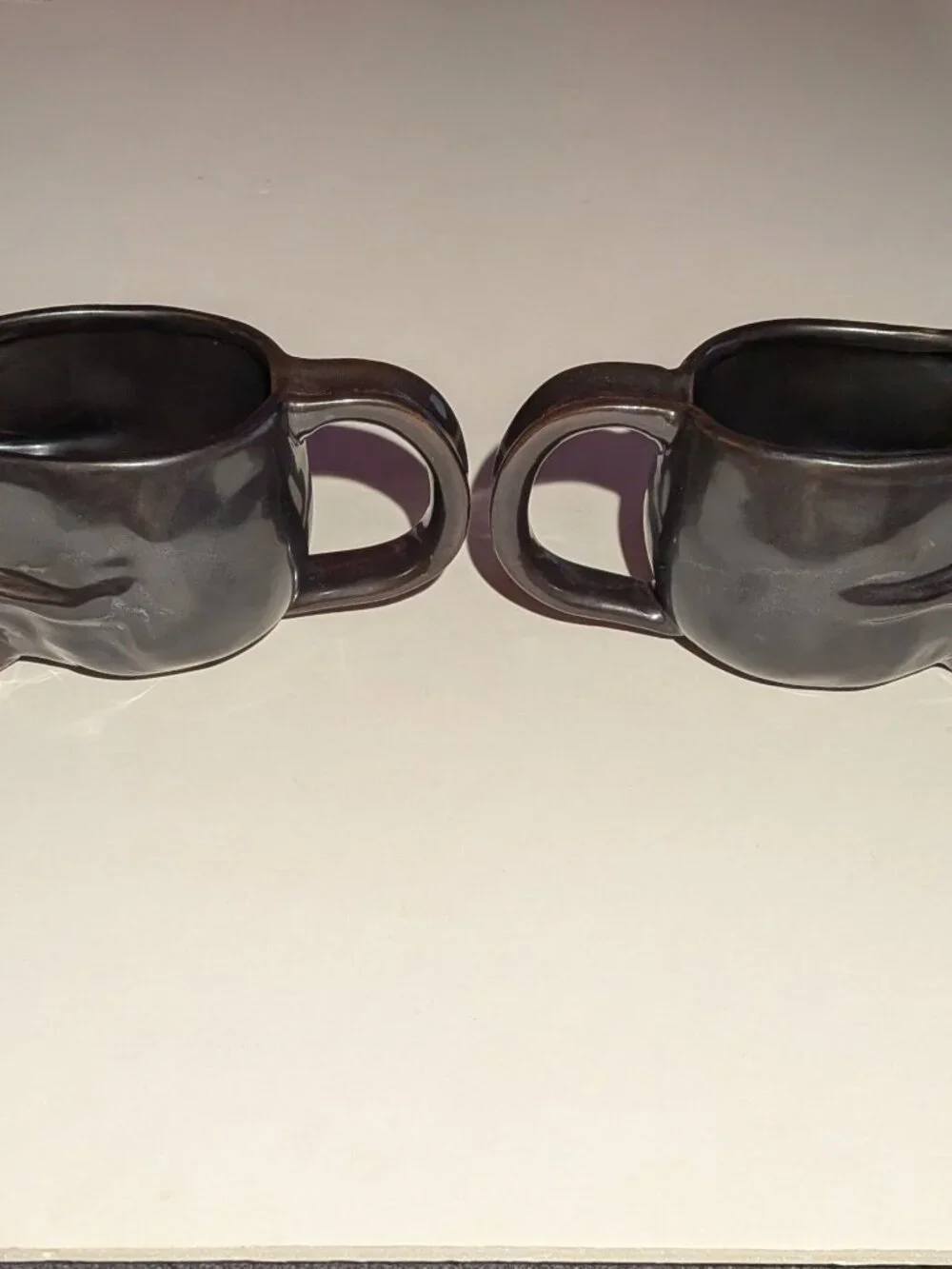 William Sonoma Halloween Ceramic Skull Coffee Mug Dark Brown Goth Set of 2 NEW